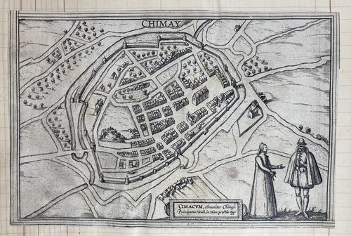 Gravure carte plan vue chimay - gravure,