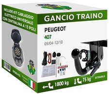 Attelage Démontable Horizontale pour Peugeot 407 Berline 04-10 13 câblage