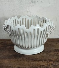 magnifique corbeille ou coupe à fruit ajourée blanche malicorne en céramique