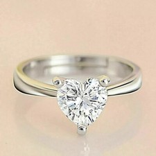 2 CT Blanc Traitée Bague Diamant Forme Coeur Couleur F Certifié ! Noël Cadeau