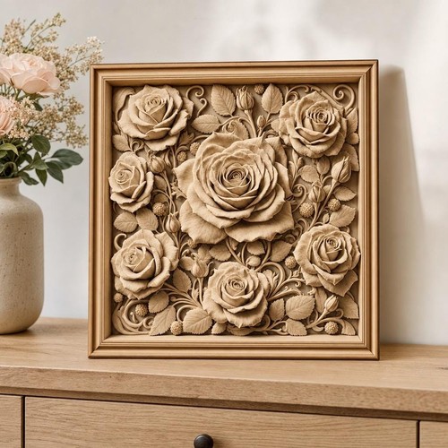 Cadre roses bois - roses, en