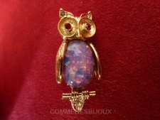 Broche "Hibou" N° 2 dorée Owl Duc Oiseau de Nuit Forêt - Bijoux pur Vintage