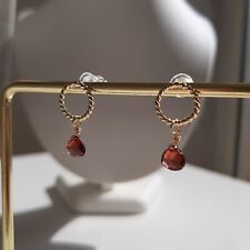 boucles d'oreilles clous grenat pierre précieuse en argent 925 plaqué or jaune