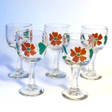 Ancien 1900 5 Verres A Liqueur  Sur Pied Emaillé  De Fleur  Legras ?