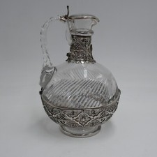 SUPERBE AIGUIERE EN ARGENT MASSIF ET VERRE POINCON MINERVE NEO GOTHIQUE