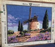 French Windmill Needle Point Royal Paris 14”x 18” holland Vintage Wall Hanging