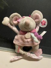 Peluche Doudou et compagnie hochet souris grise rose violet fleur Pearly