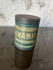 Boites ancienne lithographiée  BANANIA, tôle bleue neutre, Cylindrique