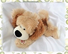 Doudou Peluche Chien Allongé Beige Et Marron Longs Poils Aboie Gipsy