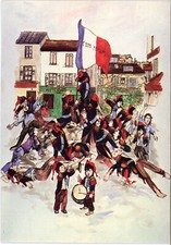 cpa fantaisie MONTMARTRE BARRICADE PETITS POULBOTS ARTISTE DAVID MIRO