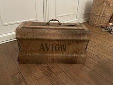 Malette Bois Couture Inscription Avion - Ancien Vintage Décoration Rétro