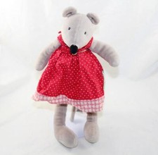 Peluche Nini la souris MOULIN ROTY La Grande Famille robe rouge pois blanc 29 cm