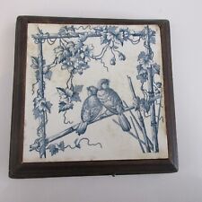 Dessous de Plat Musical Faïence de Sarreguemines décor Floral et Oiseaux en bleu