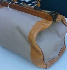 SAC CUIR WEEK END VINTAGE LOUIS CHÉNÉ RARE GRAND FERMETURE ACODEON COGNAC KAKI 