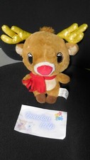 303/ doudou peluche renne cerf Noël marron écharpe rouge AUCHAN 23cm