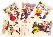 REF AF NOEL II -6 BEL ENSEMBLE 5 CARTES POSTALES ANCIENNES kitsch "JOYEUX NOEL"