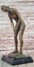 Véritable Bronze Sculpture Statue Femme Golfer Signée Milo Sport Cadeau Souvenir