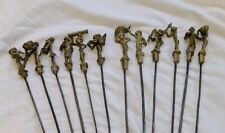 12 anciens Piques à Brochettes, Personnages Africains en Bronze, 46 cm