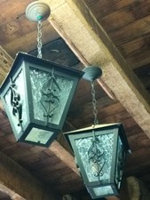 Plafonniers lanternes françaises vintage - paire - métal et verre