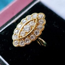 Bague Marquise Plaqué Or Sertie De Zircons  Vintage Taille 52 Poinçonnée