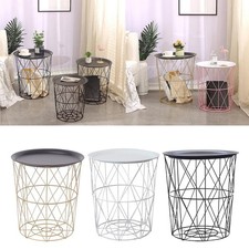 Maison Fin De Stockage De Table Convertible Rond En Métal Plateau Amovible Top