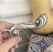 Antique French Lever Chrome Door Handle Knob Rocco Metal Heavy Victorian Silver