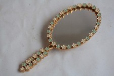 Miroir Face à main Fleurs métal doré émaillé (57635)