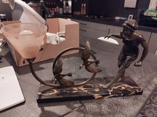 Art déco bronze sculpture jeune femme oiseaux