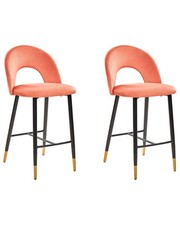 Beliani - Lot de 2 Chaises de Bar - Falton - Velours et Acier, Rouge Corail et N