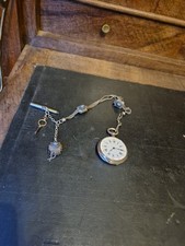 Ancienne Montre A Gousset Boîtier Argent Poinçon Crabe Avec Sa Chaîne  Belliere