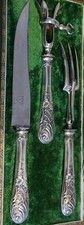 SERVICE À DÉCOUPER GIGOT /VIANDE COUVERTS COUTEAU FOURCHETTE  ARGENT 800.