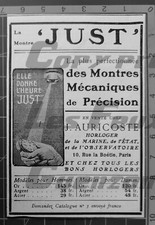 JUST MONTRE CHEZ AURICOSTE HORLOGER DE MARINE  1908 publicité advert