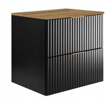 Meuble sous-lavabo suspendu FLOW 60 cm façade rainurée noir mit plateau