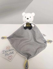Doudou Plat Ours Blanc Noir Cape Rayée Jaune Mon Copain - Mots D'enfants Leclerc