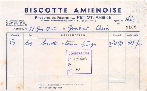 Facture   1952 BISCOTTE