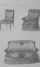 Chaise Fauteuil Garniture Drap GRAVURE le MAGASIN de MEUBLES Victor QUETIN 18éme
