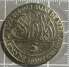 Ancien Jeton Token Monaco Casino 5 Francs SBM Monte Carlo