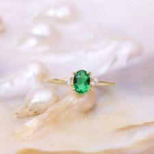 14K or Émeraude Gemme Bague,Tranche Diamant Fantaisie Mince Anniversaire Cadeau