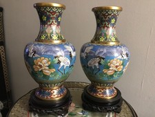 CLOISONNE PAIRE VASES BRONZE