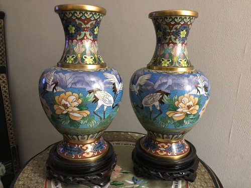 Cloisonne paire vases bronze - vases,