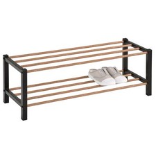 Etagère à chaussures avec 2 tablettes en métal noir et décor bois