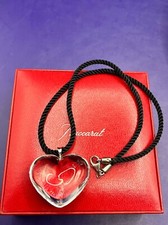 Collier ras du cou pendentif cœur transparent cristal de Baccarat SV925 15 po...