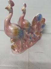2 paon rose en porcelaine vintage made in italy quelque éclat
