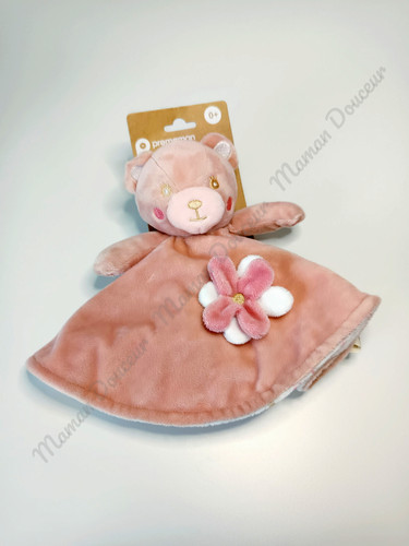 Doudou plat rond - ours, rose