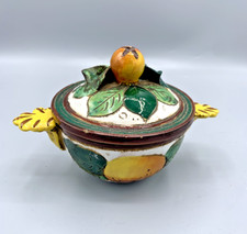 Pot couvert italien en faïence décor fruité, agrumes vintage, importé d’Italie