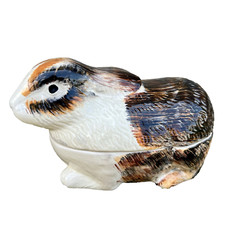 Pot à terrine vintage en forme de Lapin faïence barbotine Michel Caugant France