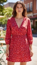 Zara Robe Rouge Fleurie Femme
