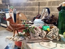 Décoration Noël Rennes Bûche Cadeau Ancien Vintage Traîneau 