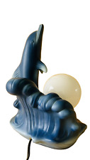 Lampe à poser forme dauphin bleu vintage - vague - globe opaline - kitsch 80s