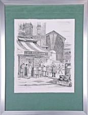 Maxime JUAN   " Paris Les halles -  ""  gravure originale au burin signée
